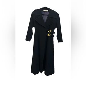 Vintage Lavantino Black Cashmere Wool Maxi Coat Gold Buckle 80s Power Jacket S